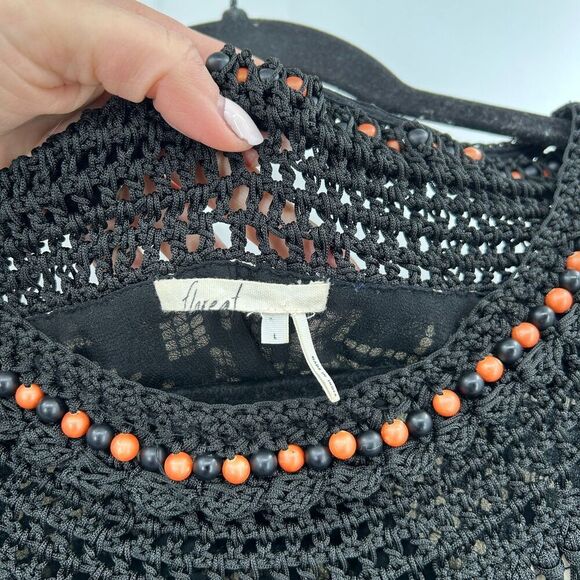 ANTHROPOLOGIE Floreat Abelia Black White Embroidered Fringe Boho Dress Large - Picture 9 of 10